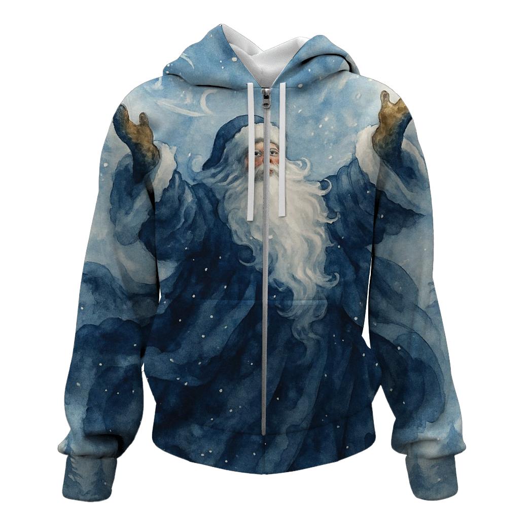 Watercolor Blizzard Conductor Santa zip-up hoodies