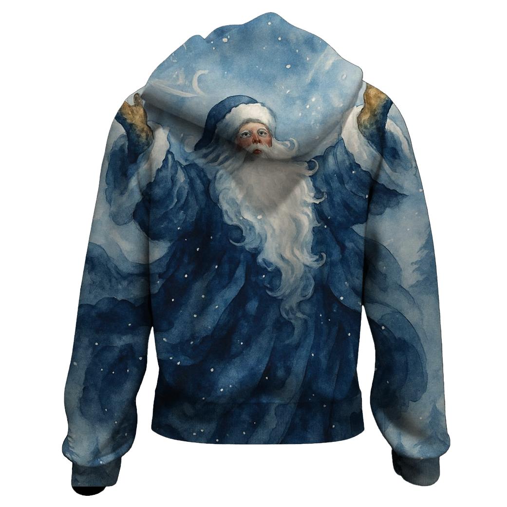 Watercolor Blizzard Conductor Santa zip-up hoodies