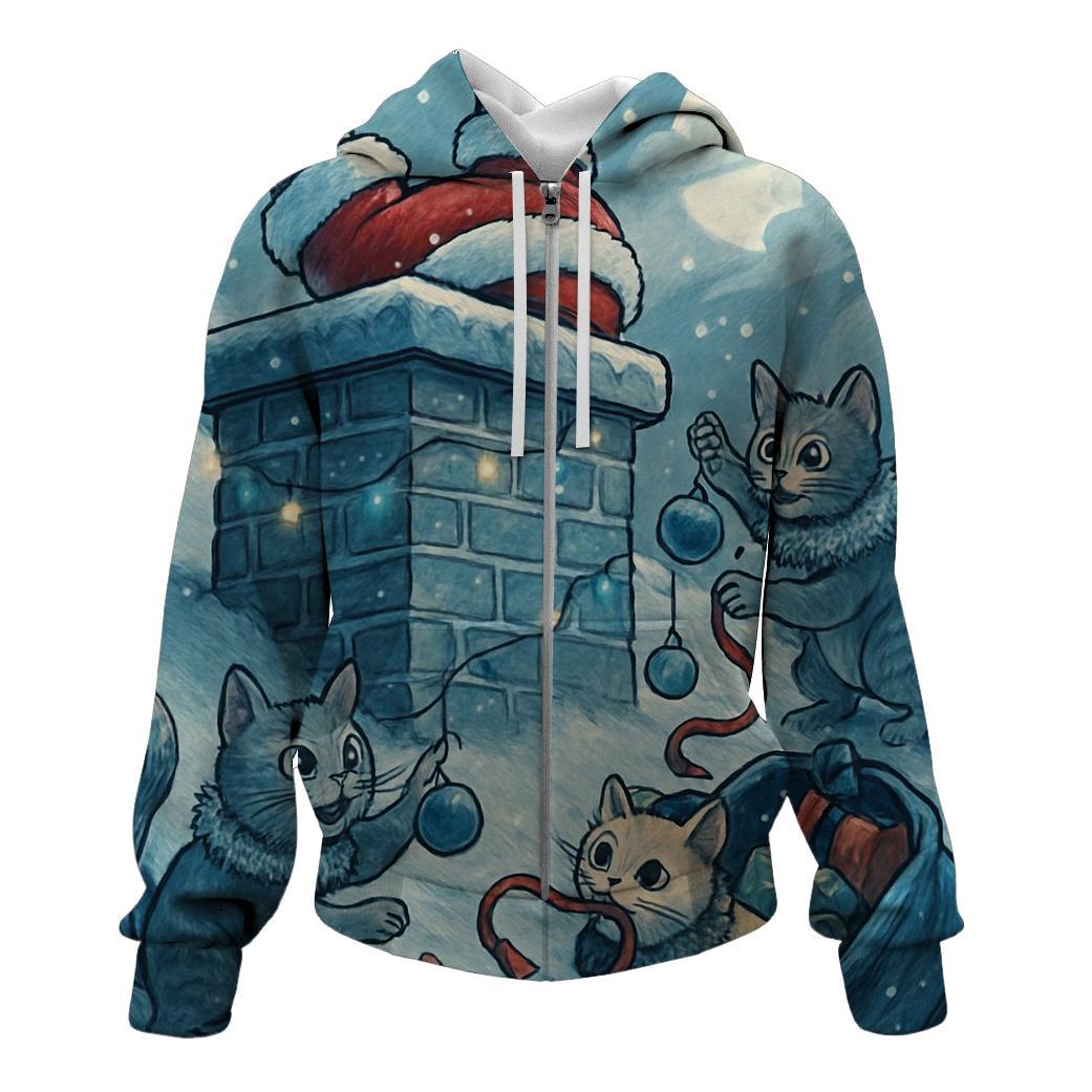 Santa Stuck In Chimney With Mischievous Christmas Cats graphic hoodies