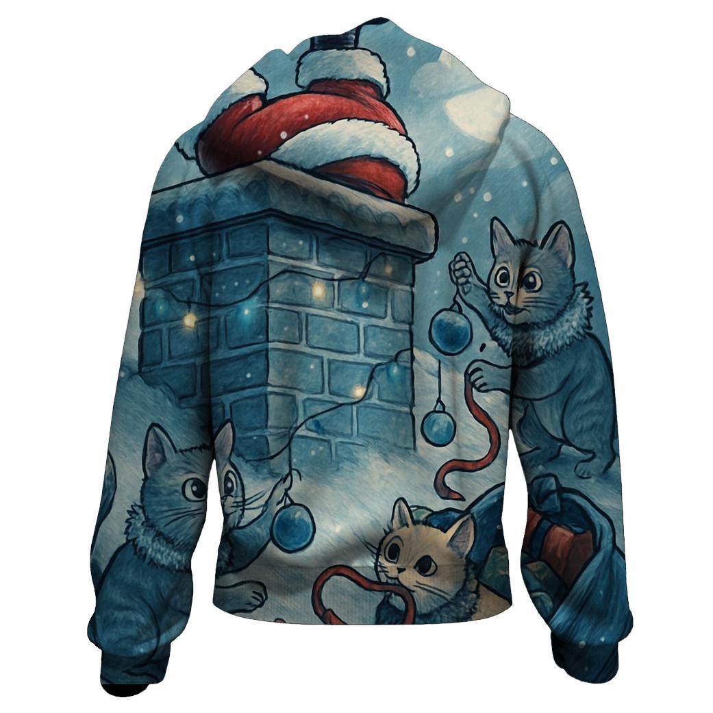 Santa Stuck In Chimney With Mischievous Christmas Cats graphic hoodies