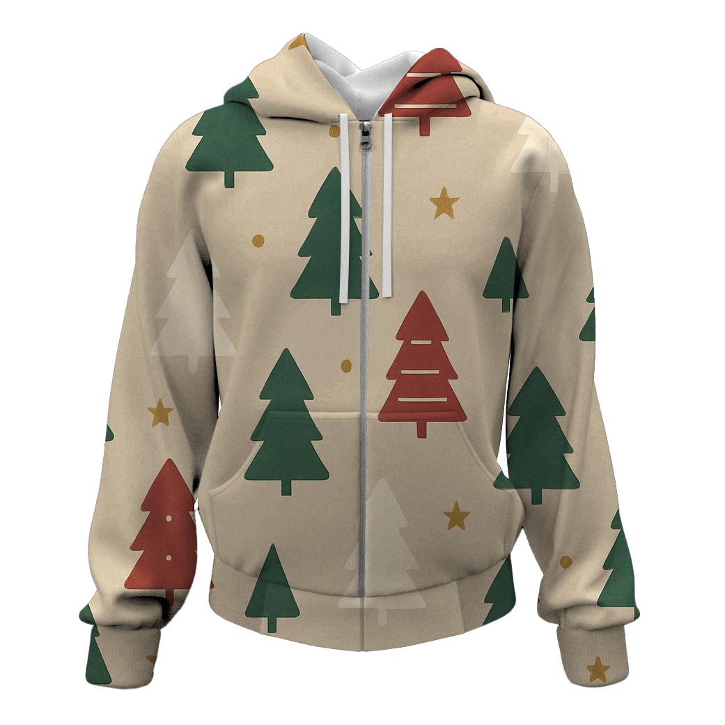 Minimal Christmas Tree Star Dot Scatter On Beige Background hoodie designs