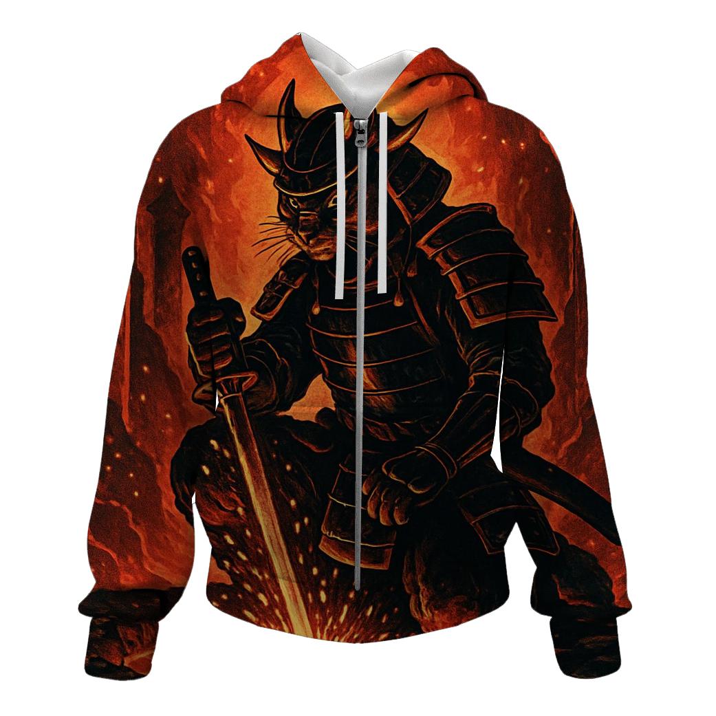 Volcanic Sunforge Samurai Cat hoodies fashion