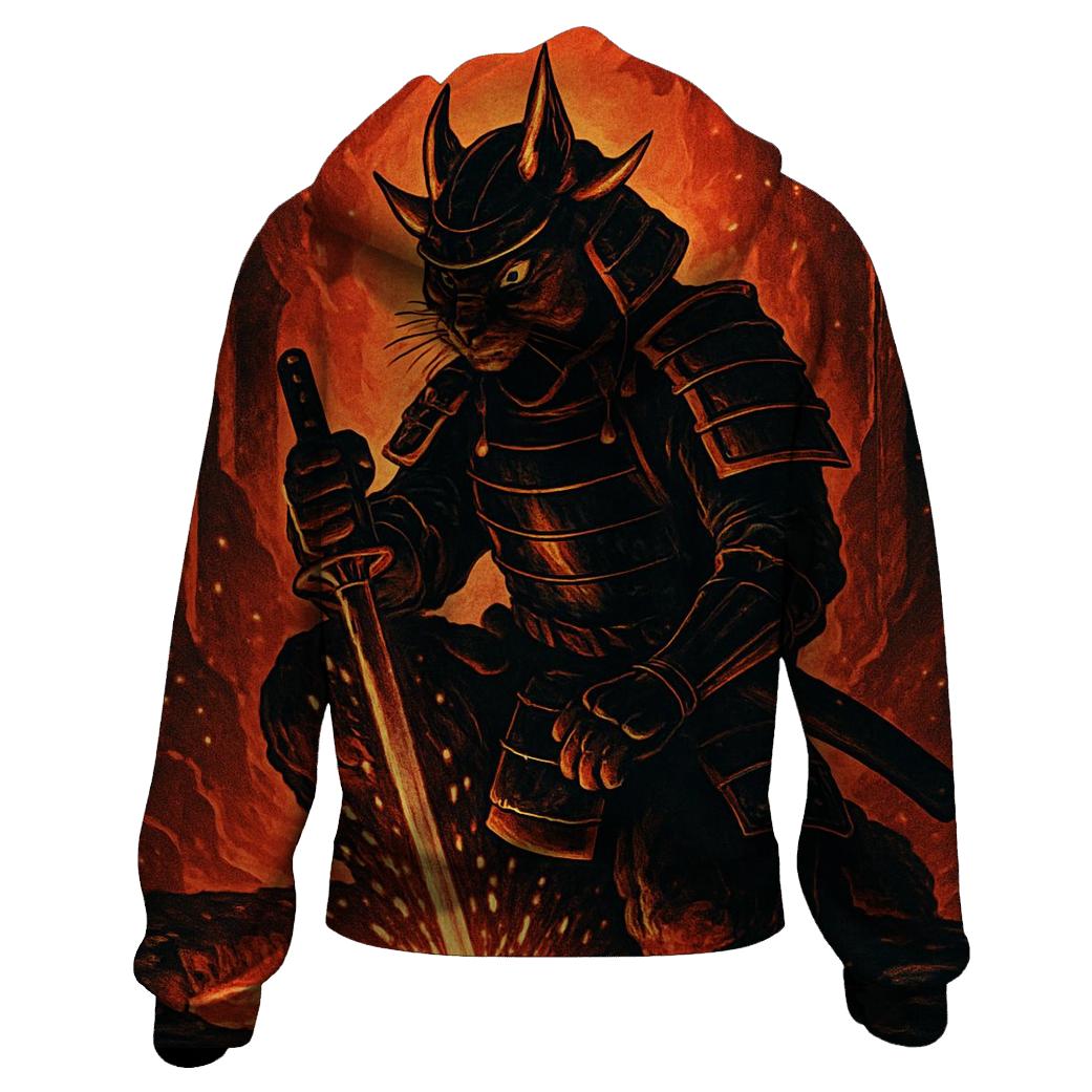 Volcanic Sunforge Samurai Cat hoodies fashion