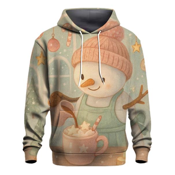 Snowman Barista Serving Cocoa In A Snow Globe Cafe embroidered hoodies