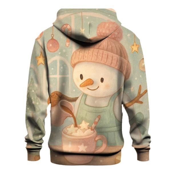 Snowman Barista Serving Cocoa In A Snow Globe Cafe embroidered hoodies