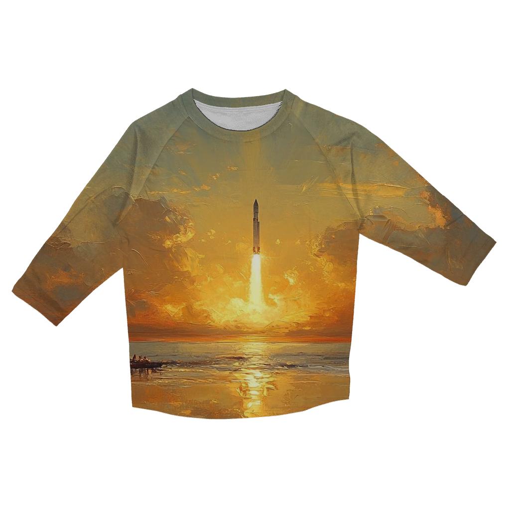 J M W Turner Inspired Rocket Launch At Sunrise custom 3/4 sleeve shirts