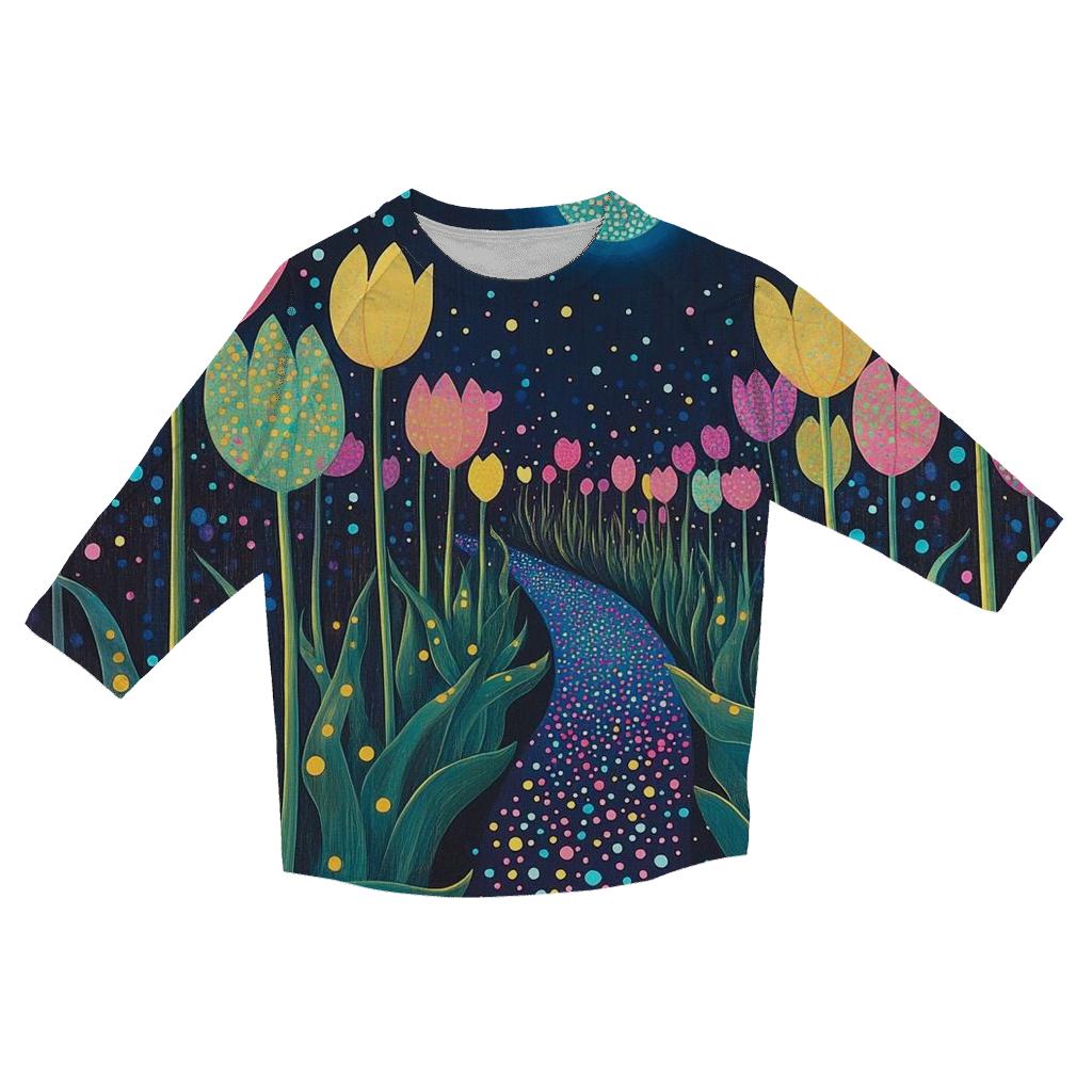 Yayoi Kusama Inspired Midnight Garden Of Tulips fashion 3/4 sleeve shirts