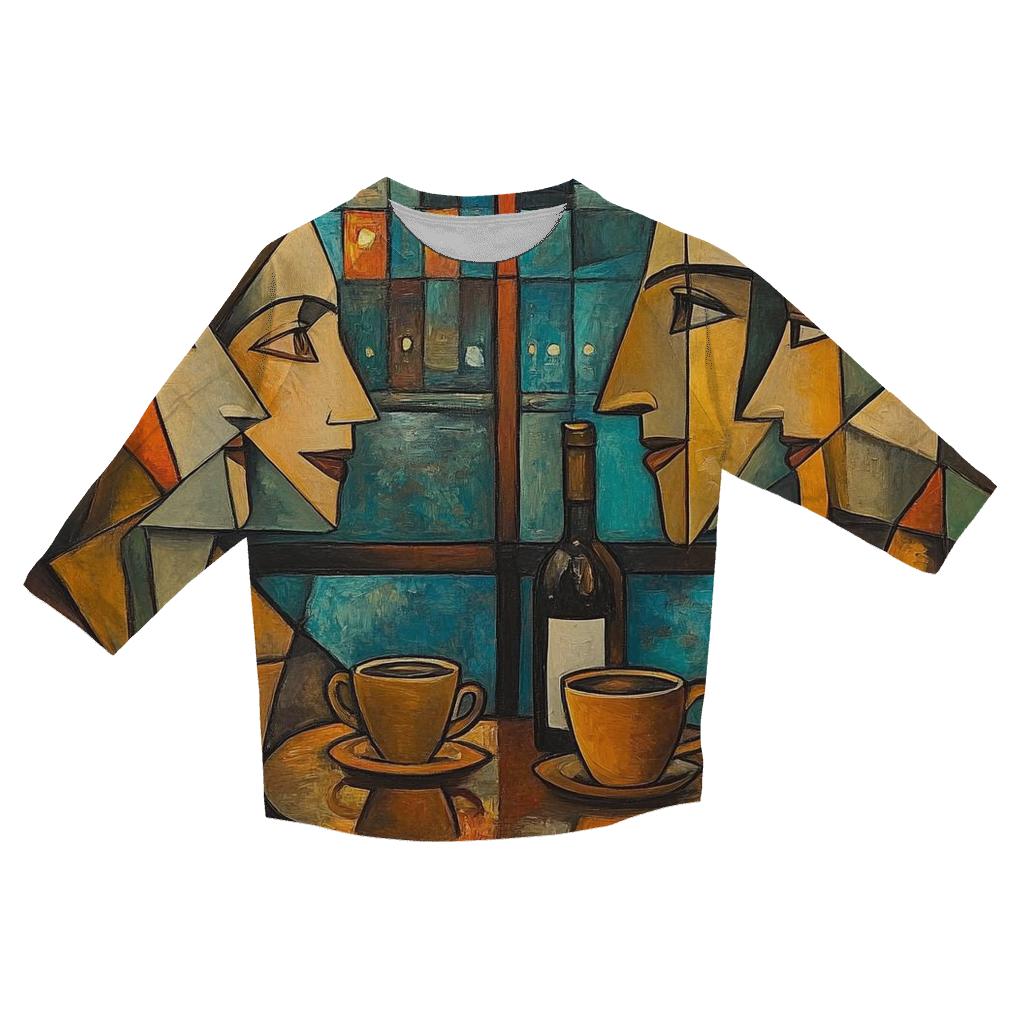 Pablo Picasso Inspired Cafe Friends In Cubist Citylights stylish quarter sleeve tops
