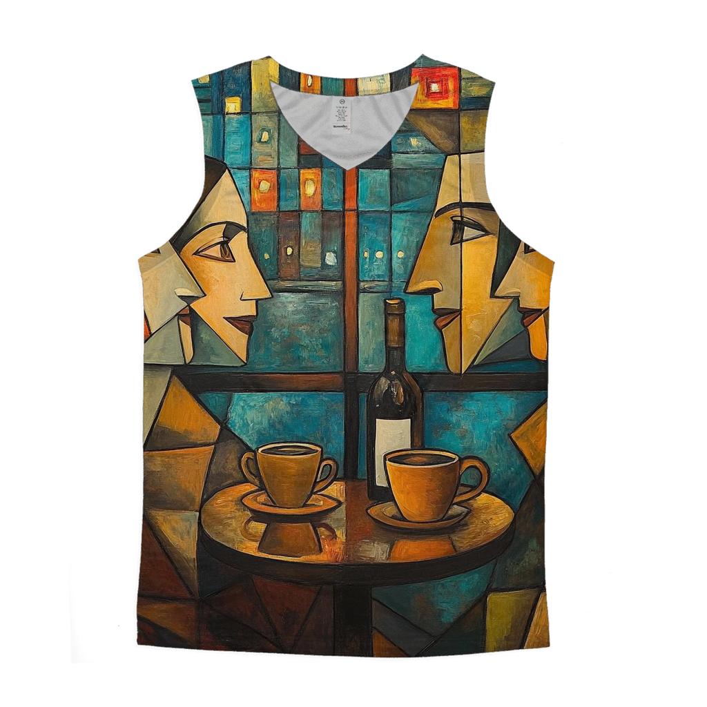Pablo Picasso Inspired Cafe Friends In Cubist Citylights sports performance tank tops