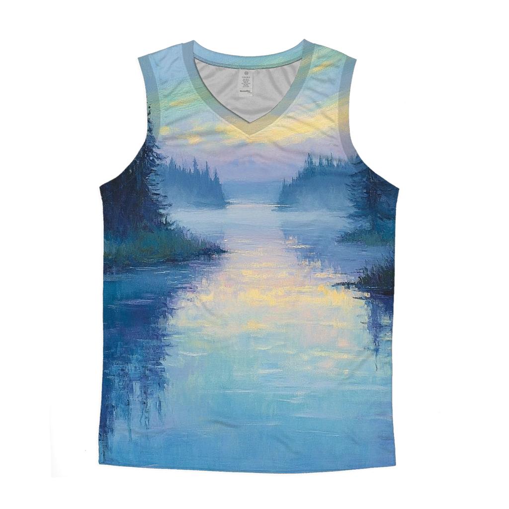 Claude Monet Inspired Aurora Over A Quiet River trendy fitted tank tops