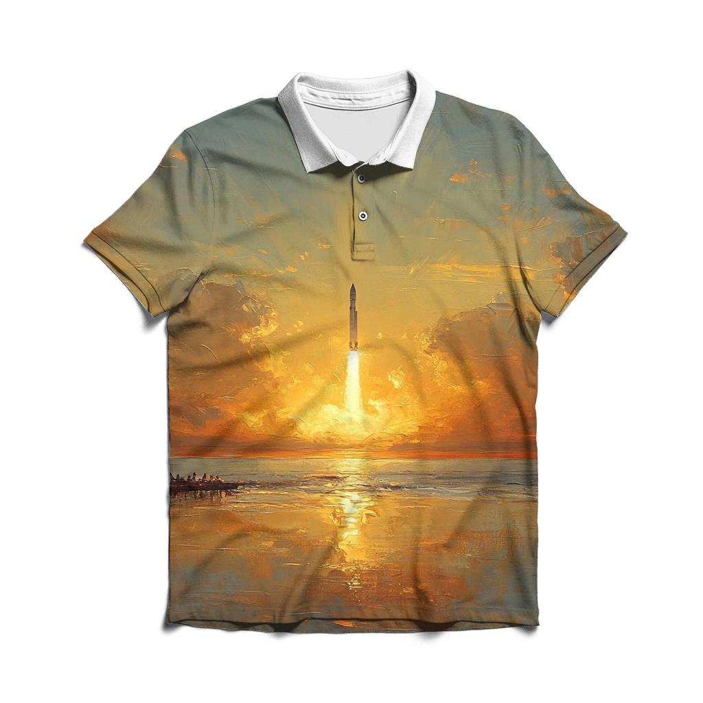J M W Turner Inspired Rocket Launch At Sunrise premium cotton polo shirts
