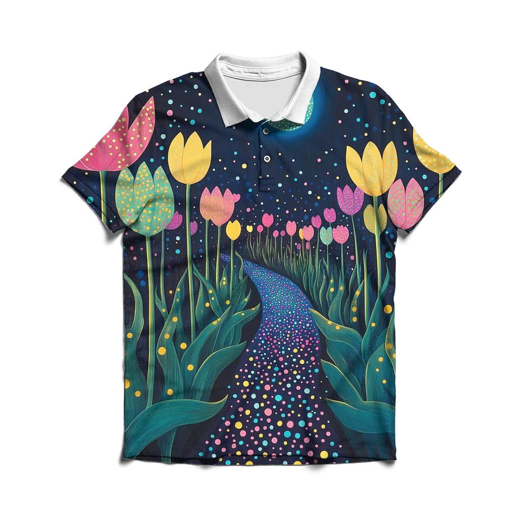 Yayoi Kusama Inspired Midnight Garden Of Tulips premium cotton polo shirts
