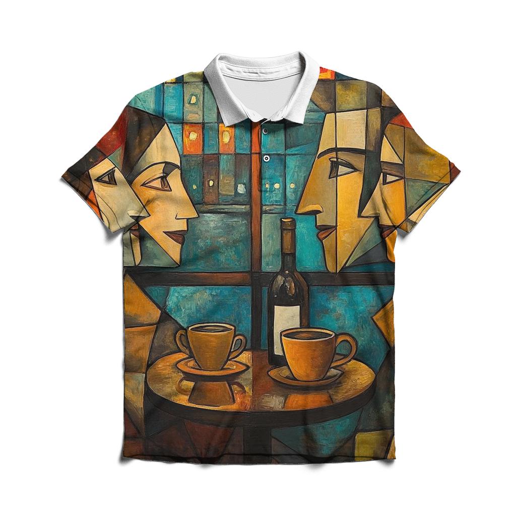 Pablo Picasso Inspired Cafe Friends In Cubist Citylights custom polo shirts