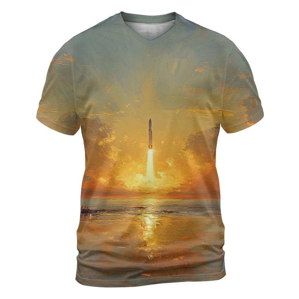 J M W Turner Inspired Rocket Launch At Sunrise trendy printed shirt styles