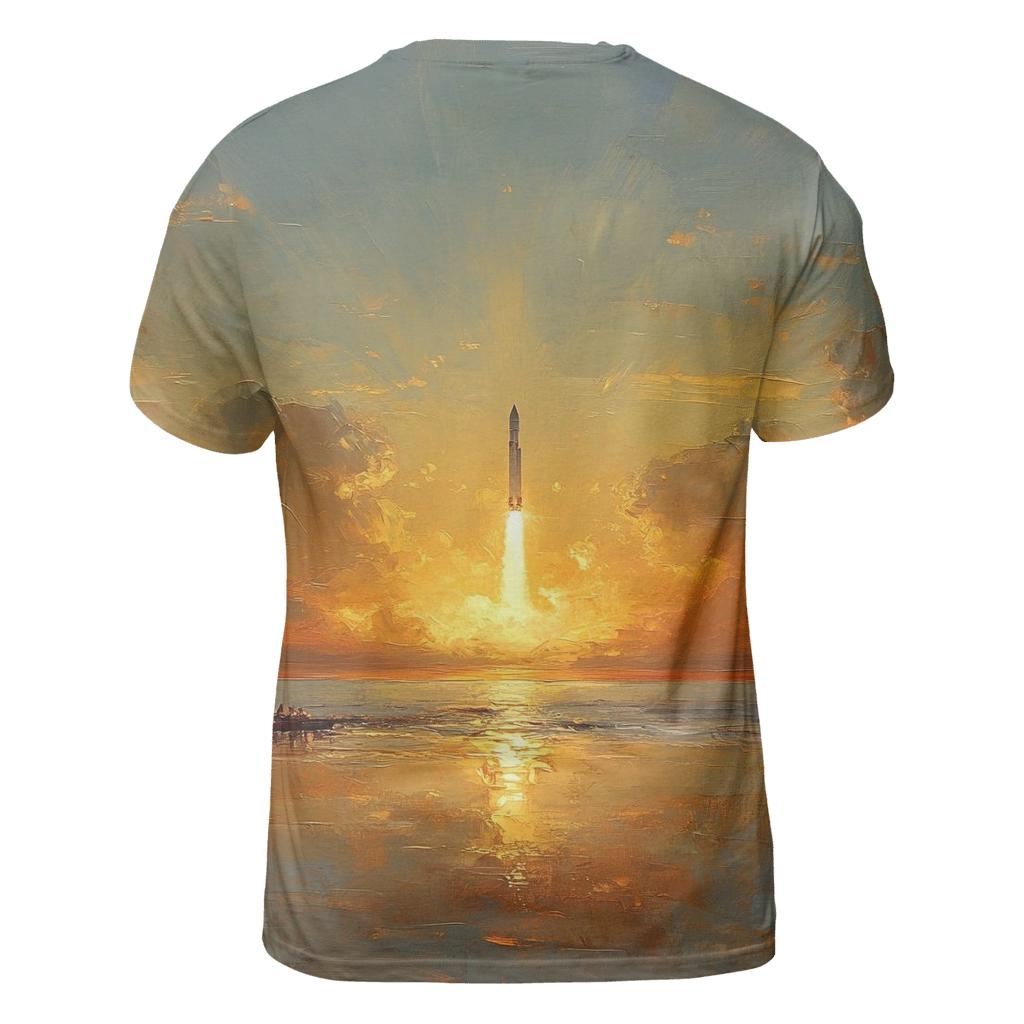J M W Turner Inspired Rocket Launch At Sunrise trendy printed shirt styles