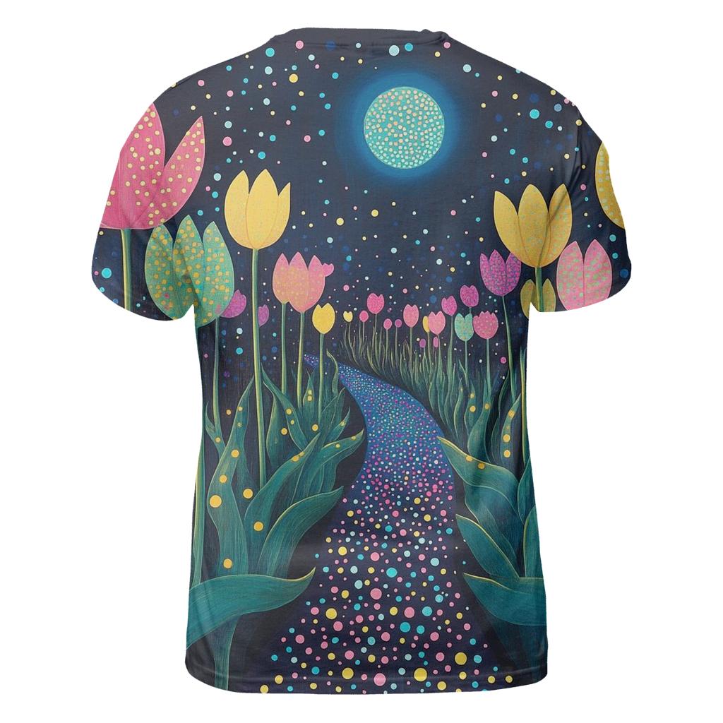 Yayoi Kusama Inspired Midnight Garden Of Tulips vibrant all-over design tees