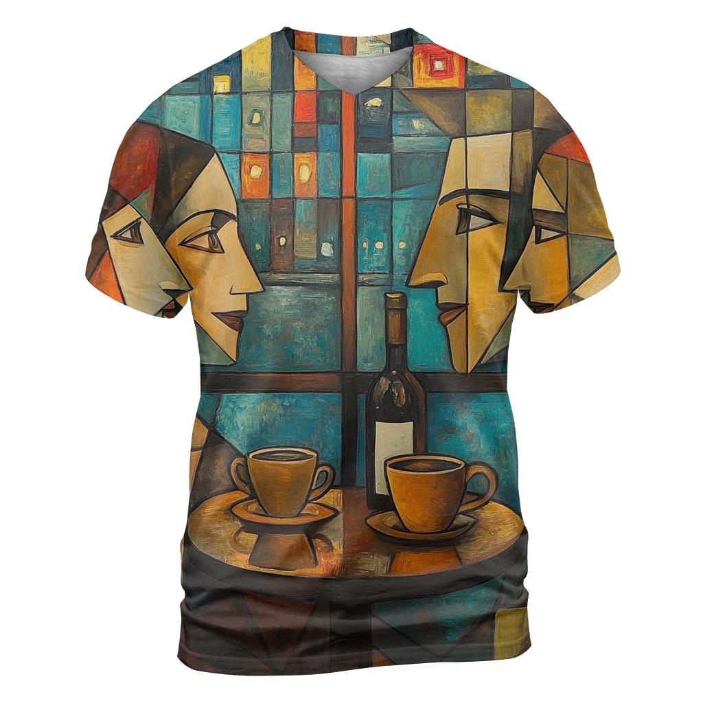 Pablo Picasso Inspired Cafe Friends In Cubist Citylights custom all-over print shirts