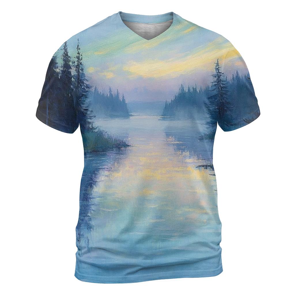 Claude Monet Inspired Aurora Over A Quiet River designer pattern shirts