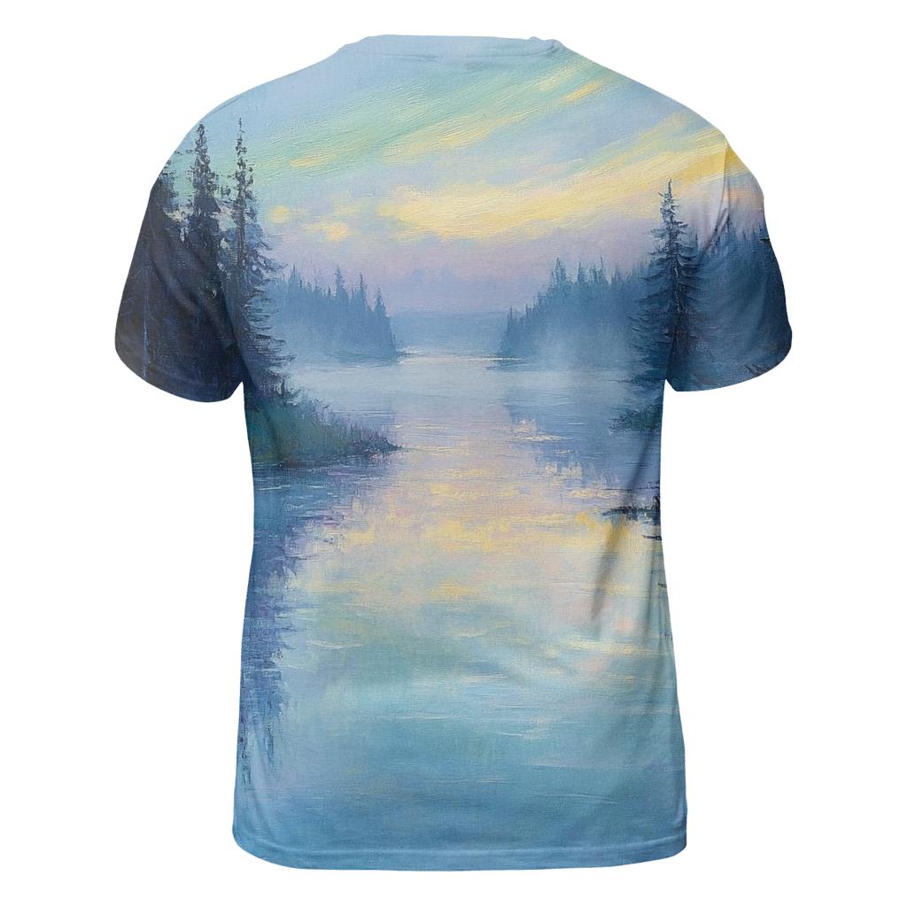 Claude Monet Inspired Aurora Over A Quiet River designer pattern shirts