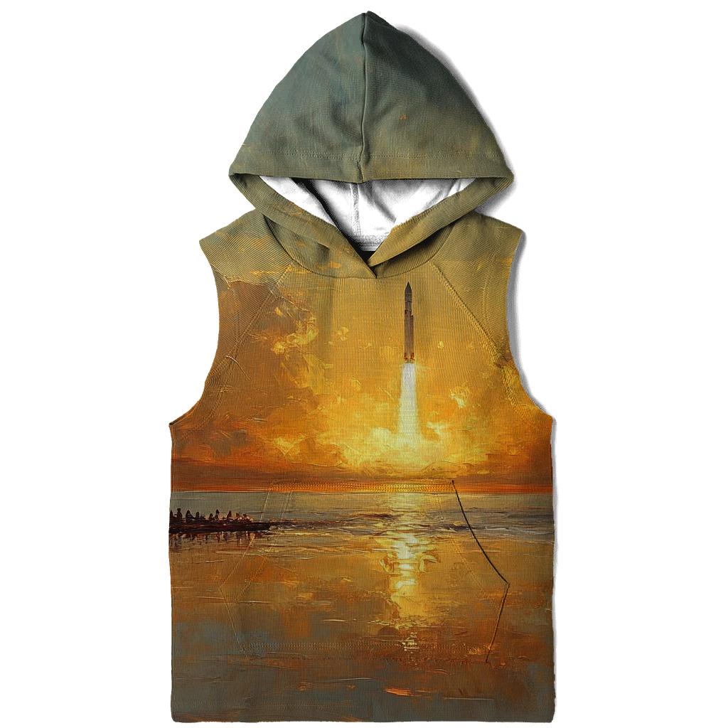 J M W Turner Inspired Rocket Launch At Sunrise embroidered hoodies