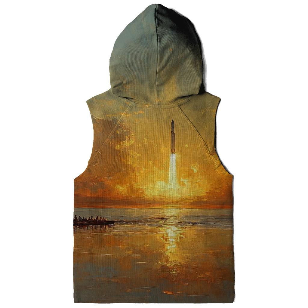 J M W Turner Inspired Rocket Launch At Sunrise embroidered hoodies