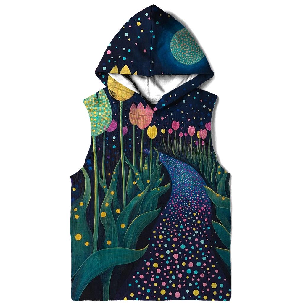 Yayoi Kusama Inspired Midnight Garden Of Tulips printed hoodies