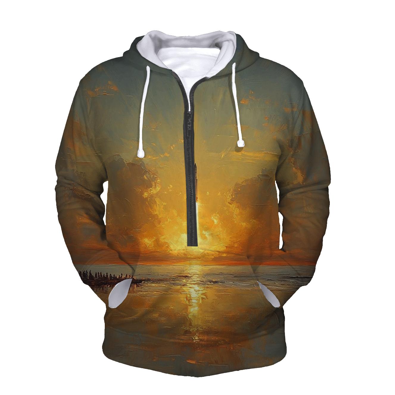 J M W Turner Inspired Rocket Launch At Sunrise custom hoodies
