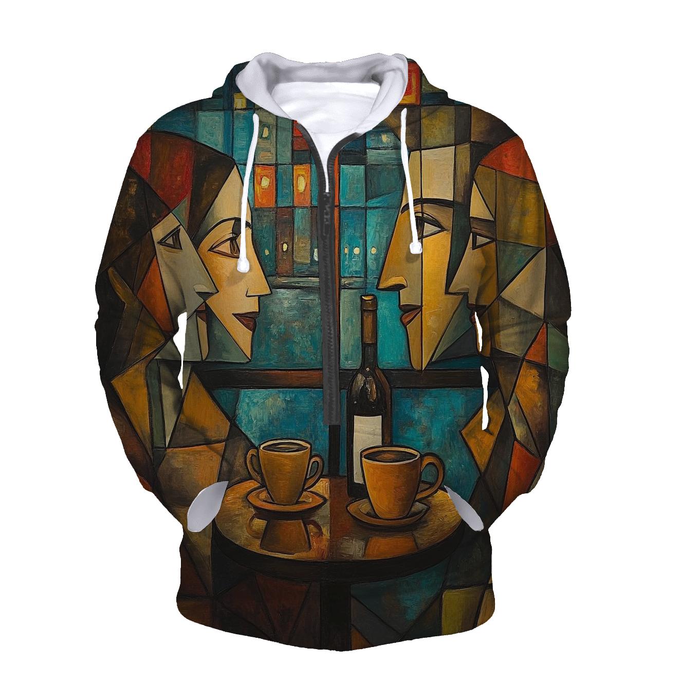 Pablo Picasso Inspired Cafe Friends In Cubist Citylights lightweight hoodies