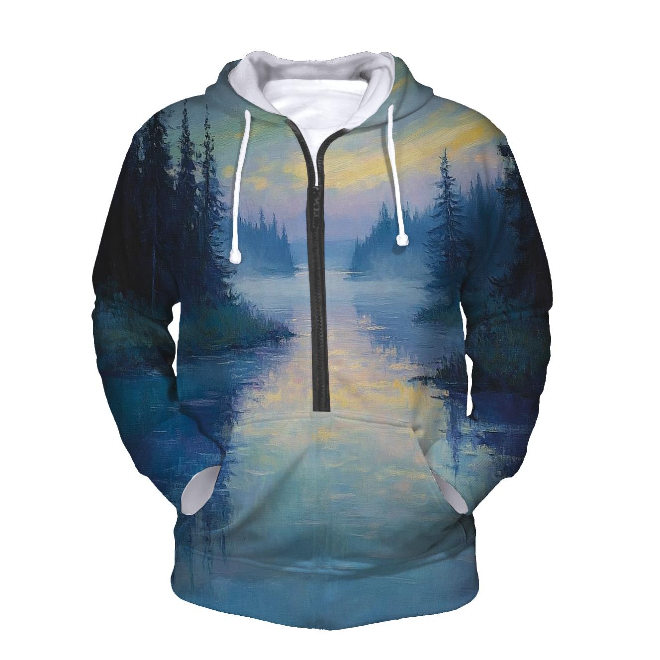 Claude Monet Inspired Aurora Over A Quiet River custom hoodies