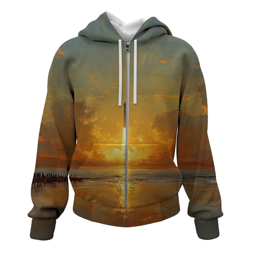 J M W Turner Inspired Rocket Launch At Sunrise custom hoodies