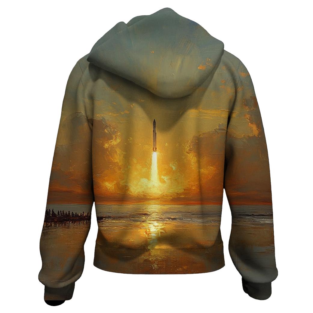 J M W Turner Inspired Rocket Launch At Sunrise custom hoodies