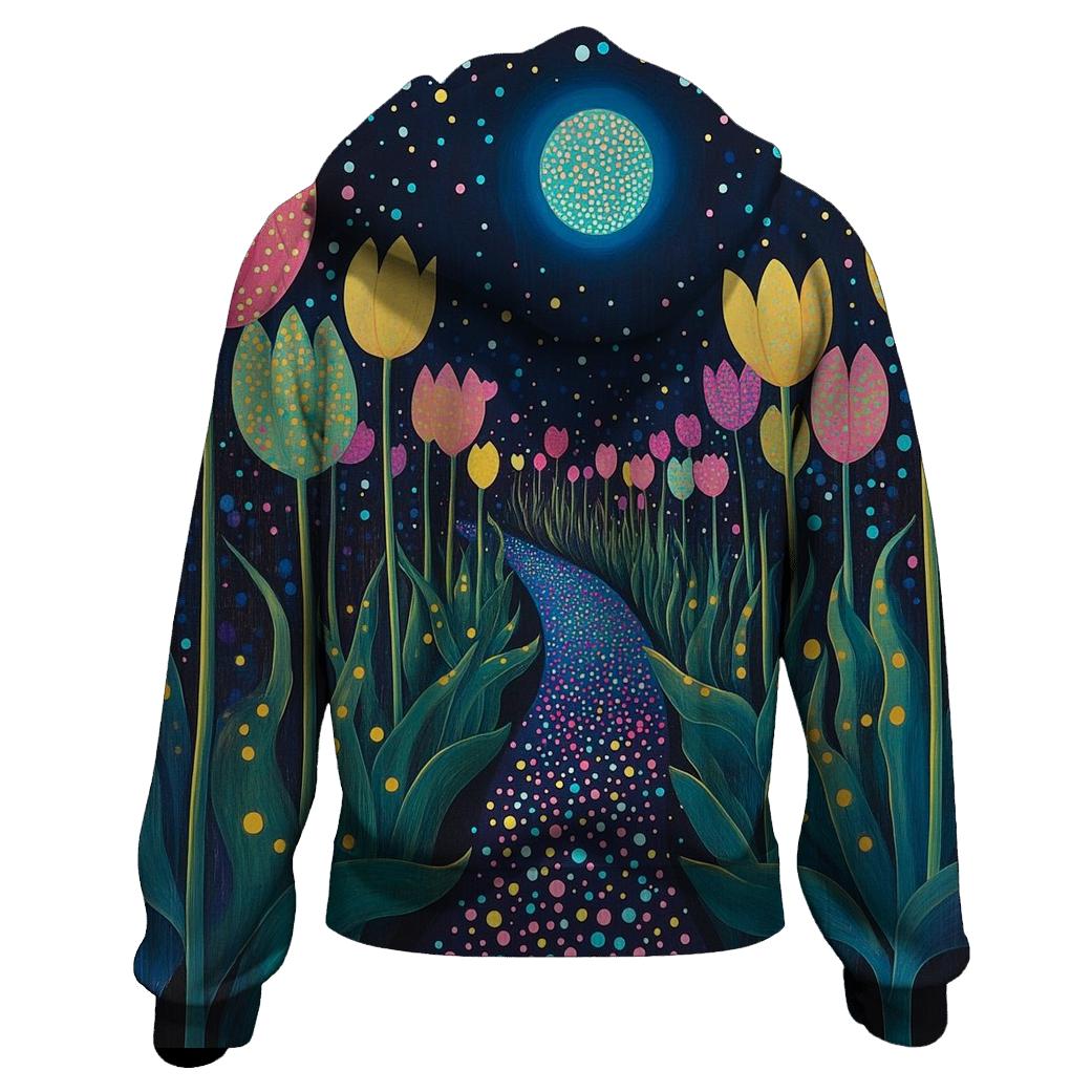 Yayoi Kusama Inspired Midnight Garden Of Tulips designer hoodies
