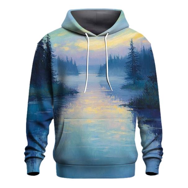 Claude Monet Inspired Aurora Over A Quiet River premium hoodies