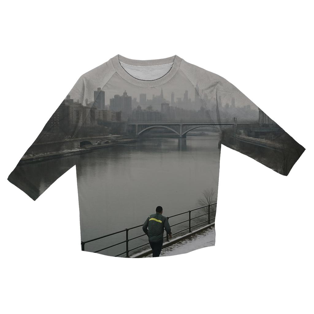 Harlem River Winter Haze With Yankee Stadium Edge trendy 3/4 sleeve tops