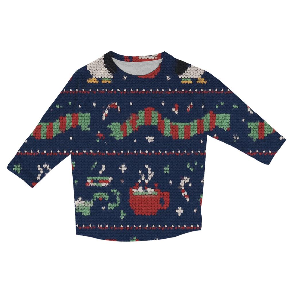 Penguin Parade Cocoa Cup Band Design designer 3/4 sleeve blouses