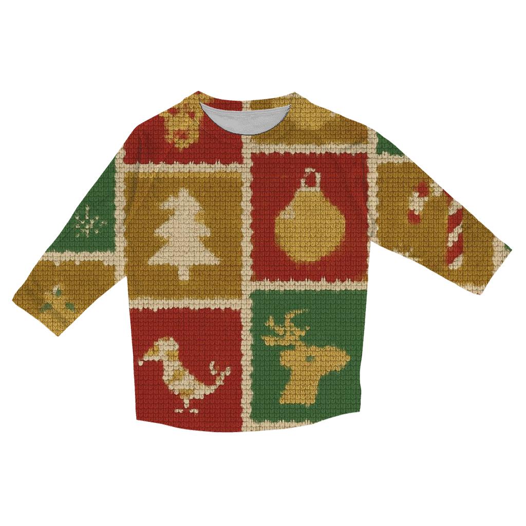 North Pole Postage Stamp Patchwork Design fashion 3/4 sleeve shirts