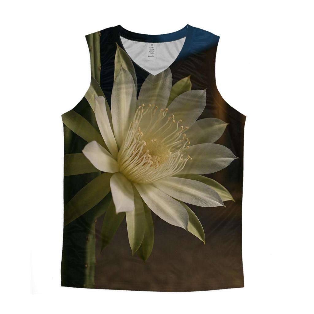 Midnight Bloom Of Queen Of The Night Cactus In A Desert Courtyard custom tank tops