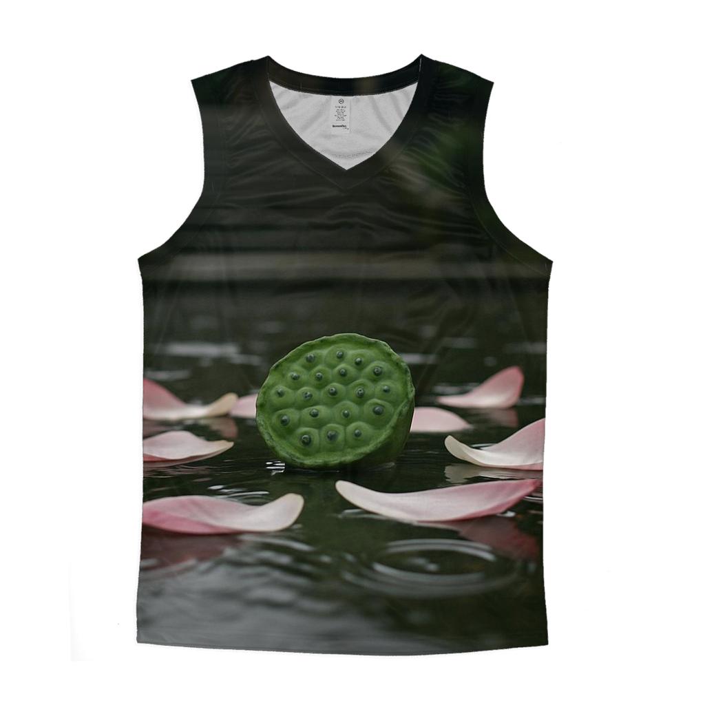 Lotus Seed Pod And Fallen Petals Floating On A Temple Pond After Rain personalized athletic tanks