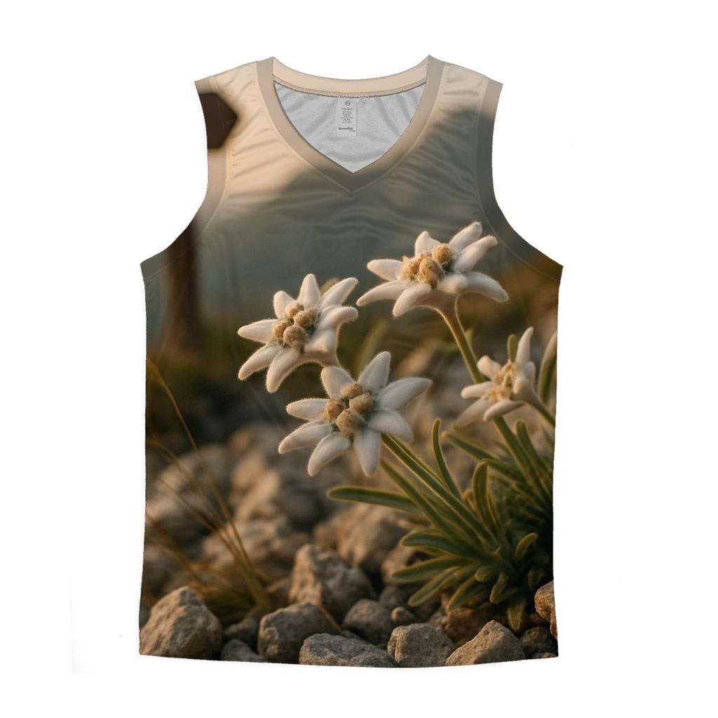 High Alpine Edelweiss Cluster Beside Weathered Trail Marker At Golden Hour casual summer tank tops