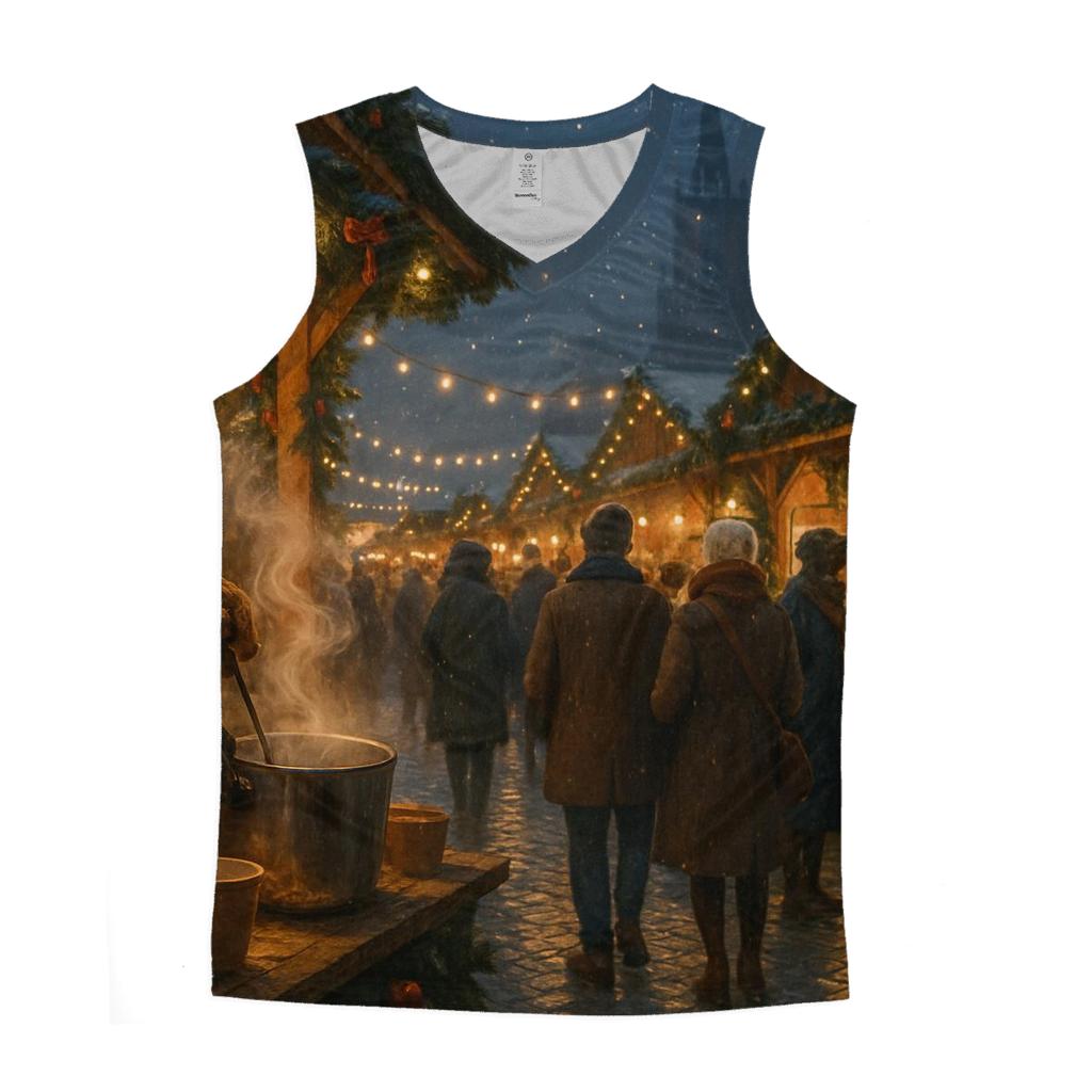 Christmas Market Under Lantern Glow graphic print tank tops
