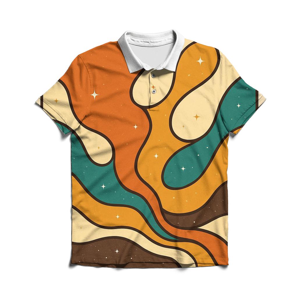 Groovy Lava Lamp Galaxy Waves embroidered polo tops