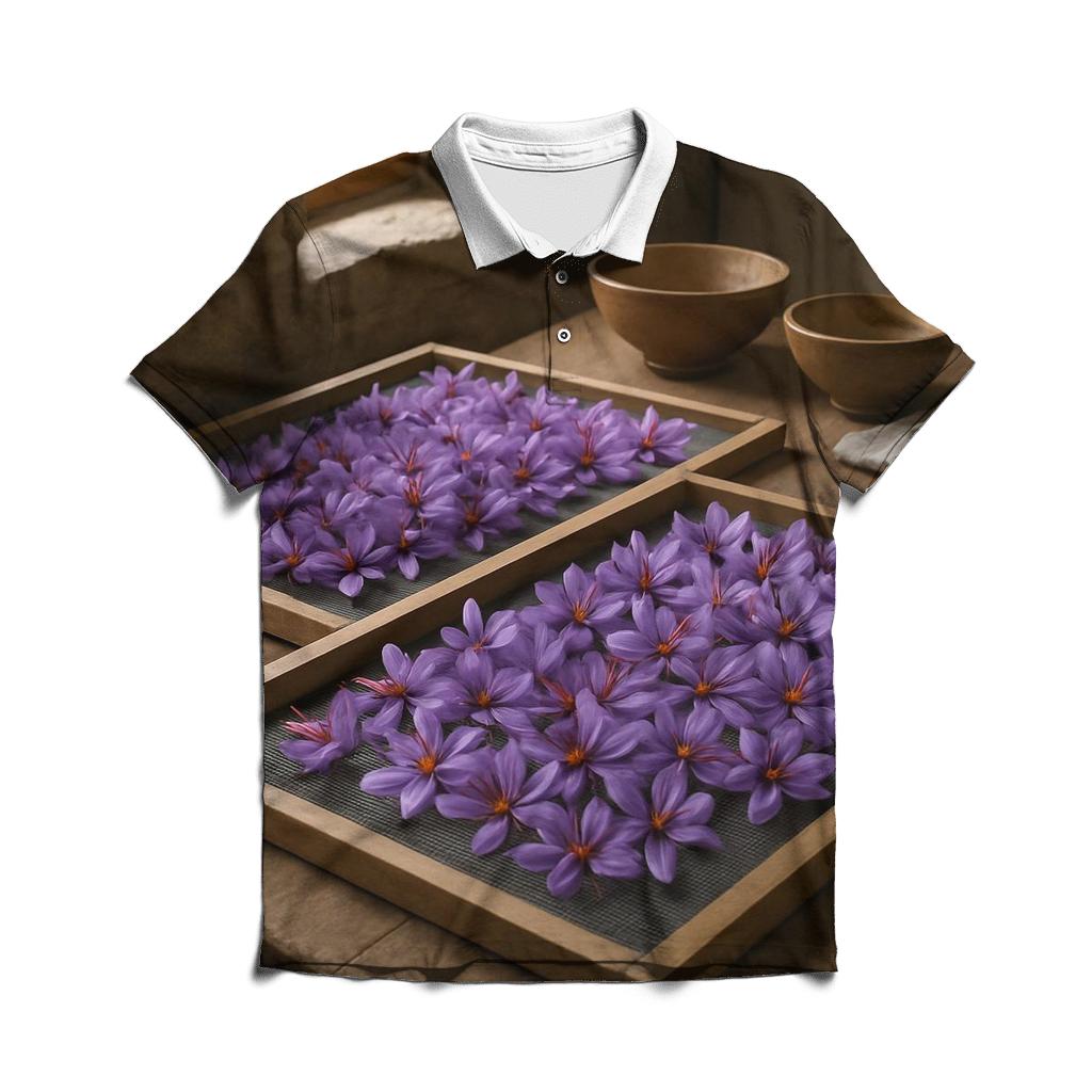 Saffron Crocus Harvest Trays Drying In A Stone Farmhouse Kitchen branded logo polo shirts