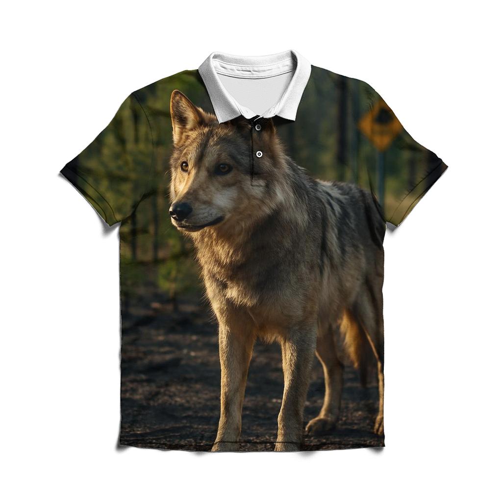 Mexican Gray Wolf In A Post Fire Ponderosa Edge custom polo shirts