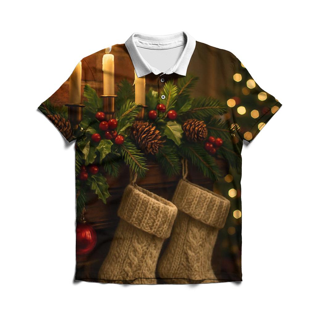 Candlelit Mantel Of Evergreen Dreams premium cotton polo shirts