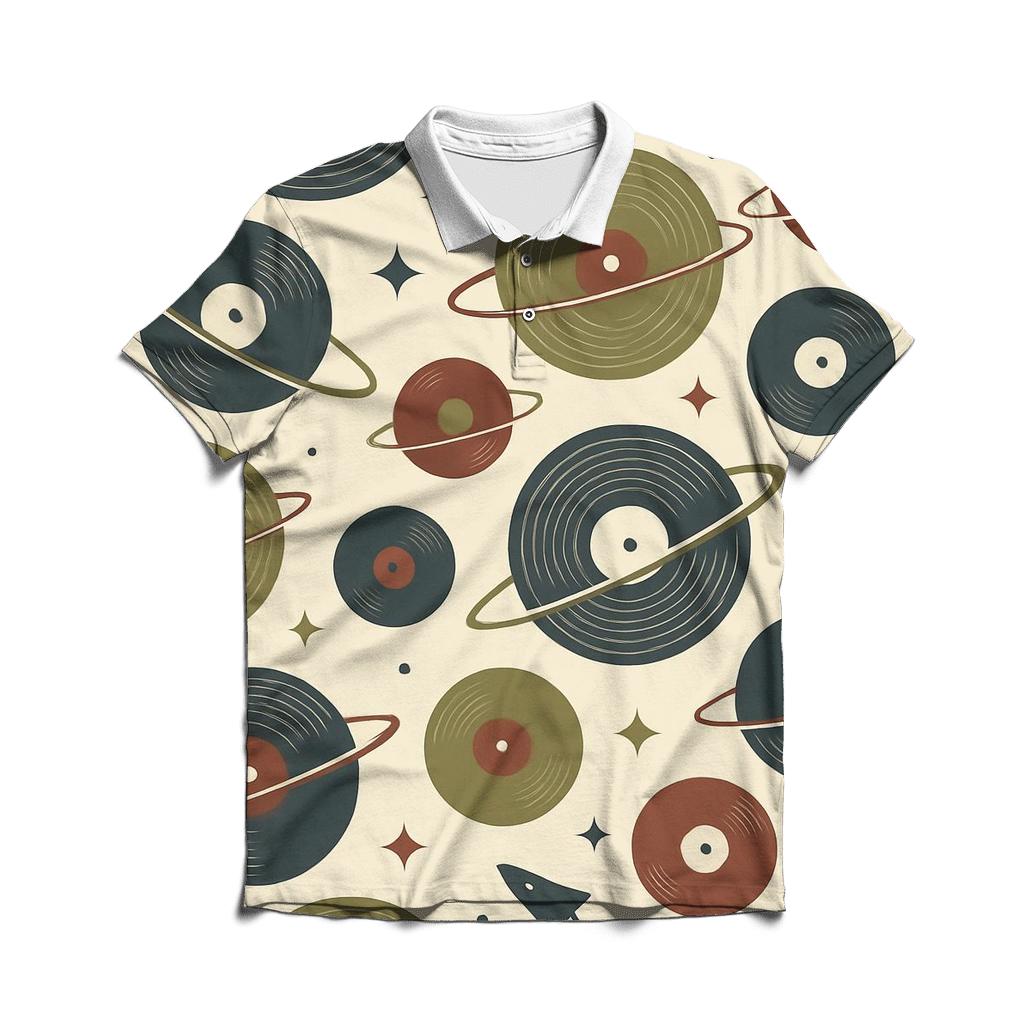 Vinyl Record Orbit Pattern premium cotton polo shirts
