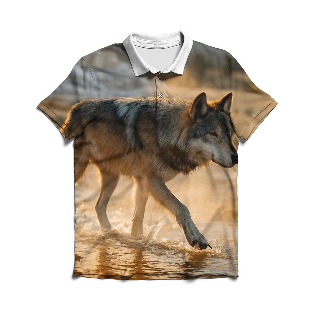 Yellowstone Wolf Crossing A Geothermal Runoff Channel custom polo shirts