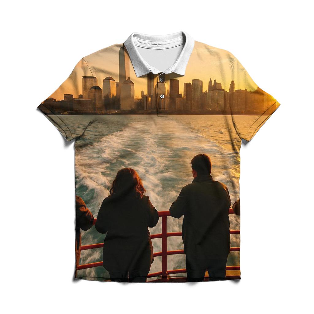 Battery Park Ferry Wake At Golden Sunset casual sports polo shirts