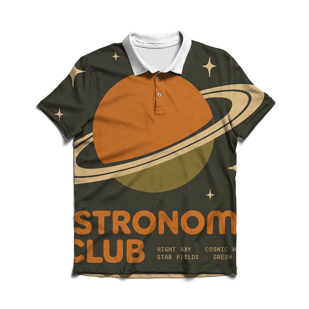 Retro Vinyl Astronomy Club Record Sleeve classic pique polos