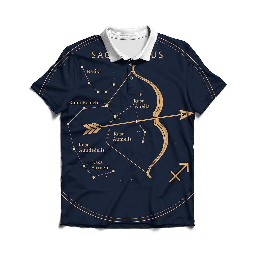 Sagittarius Archer Meridian Map premium cotton polo shirts