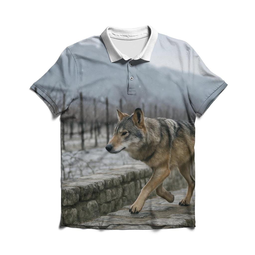 Apennine Wolf At A Winter Vineyard Boundary casual sports polo shirts